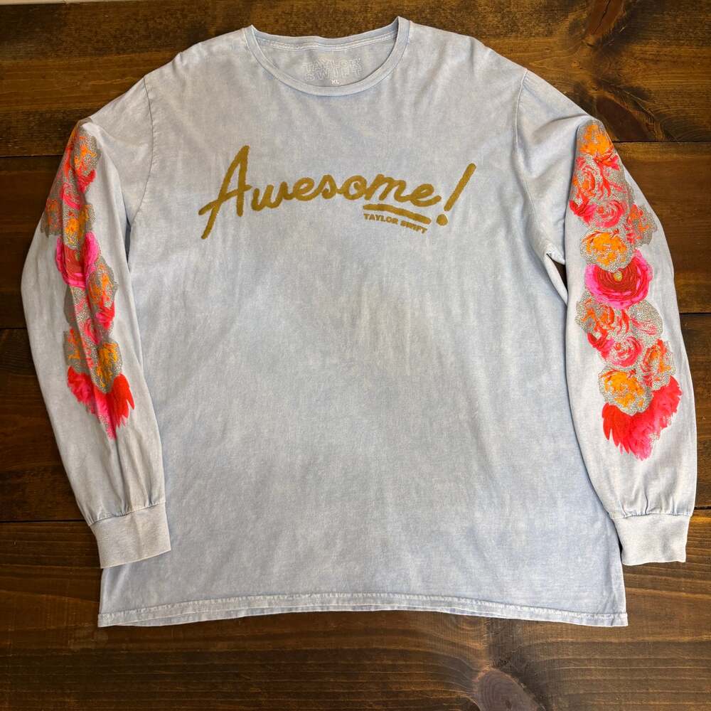 Taylor Swift Long Sleeve T-Shirt Awesome "ME!" Size XL Blue Floral Glitter Eras